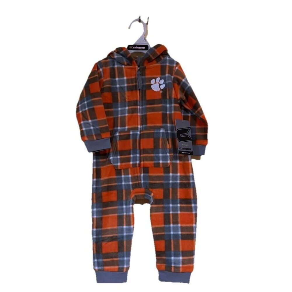Clemson University Tigers Colosseum Plaid Fleece Infant Jumper Hooded 6-12 M